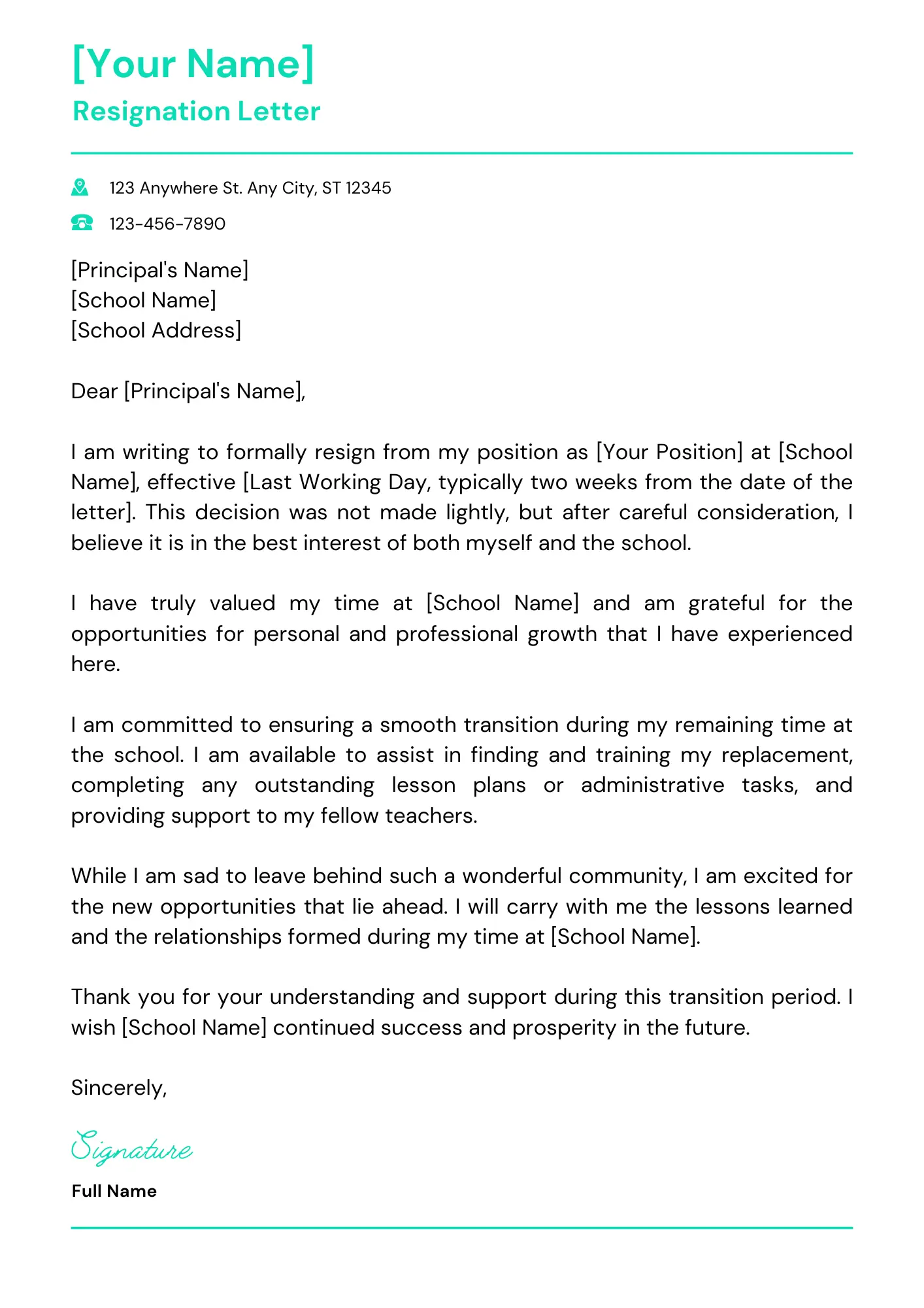 how to write resignation letter for teacher